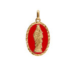 Pendentif plaqu or ovale vierge et l'enfant 20mmx13mm fond rouge