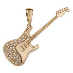 Pendentif en plaqué or et oxydes sertis grande guitare rock 50mm Pendentif en plaqué or et oxydes sertis grande guitare rock 50mm