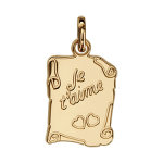 Pendentif en plaqué or parchemin gravé je t'aime et 2 coeurs Pendentif en plaqué or parchemin gravé je t'aime et 2 coeurs