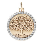 Pendentif en plaqu or rond 20mm arbre de vie contour oxydes blancs sertis