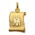 Pendentif en plaqu or zodiaque parchemin simple gmeaux
