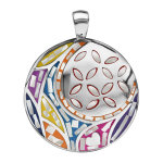 Collier stella mia en acier pendentif rond avec motif fleurs couleur pastel avec nacre 45cm + 10cm