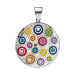 Collier stella mia en acier et nacre avec pendentif rond avec motifs spirales et multicolore 45cm + 10cm ...