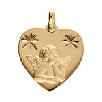 Pendentif en vermeil coeur diamantage �toil� en haut avec ange