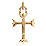 Pendentif en vermeil croix camarguaise avec trident et fer � cheval - 37 mm x 22 mm