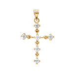 Pendentif en vermeil croix avec coeurs et oxydes blancs - 22mm x 15mm