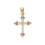 Pendentif en vermeil croix avec oxydes blancs et multi couleur - dim 20 mm x 15 mm
