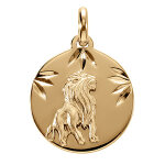 Pendentif en vermeil m�daille 15mm diamant�e zodiaque lion