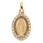 Pendentif en vermeil m�daille ovale  miraculeuse  avec contour oxydes blancs sertis - recto verso