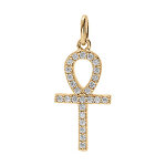 Pendentif en vermeil platin� croix de vie �gyptienne avec oxydes blancs - 18 x 15mm