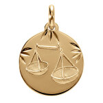 Pendentif en vermeil rhdoie m�daille 15mm diamant�e zodiaque balance