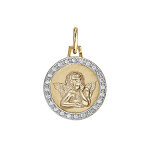 Pendentif en vermeil rond 15mm ange avec contour d'oxydes blancs sertis