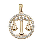Pendentif en vermeil signe du zodiaque balance et contour d'oxydes blancs sertis