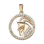 Pendentif en vermeil signe du zodiaque capricorne et contour d'oxydes blancs sertis