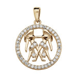 Pendentif en vermeil signe du zodiaque gmeaux et contour d'oxydes blancs sertis
