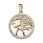 Pendentif en vermeil signe du zodiaque lion et contour d'oxydes blancs sertis