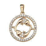 Pendentif en vermeil signe du zodiaque poissons et contour d'oxydes blancs sertis