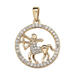 Pendentif en vermeil signe du zodiaque sagittaire et contour d'oxydes blancs sertis