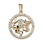 Pendentif en vermeil signe du zodiaque taureau et contour d'oxydes blancs sertis