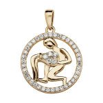 Pendentif en vermeil signe du zodiaque verseau et contour d'oxydes blancs sertis