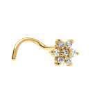 Piercing de nez en acier dor motif fleur six ptales avec oxydes blancs