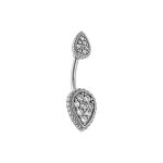 Piercing nombril en acier forme goutte avec oxydes blancs Piercing nombril en acier forme goutte avec oxydes blancs