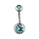 Piercing de nombril en acier et avec oxydes bleu ciel sur les boules Piercing de nombril en acier et avec oxydes bleu ciel sur les boules