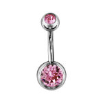 Piercing de nombril en acier et avec oxydes roses sur les boules Piercing de nombril en acier et avec oxydes roses sur les boules