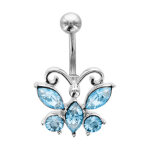 Piercing de nombril en acier papillon en oxydes bleu ciel