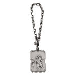 Porte - clef en argent massif rectangulaire saint - christophe effet viel argent