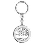 Porte clef argent rhodi arbre de vie contour  graver
