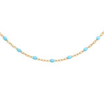 Sautoir en argent et dorure jaune avec olives couleur turquoise 60 + 10cm