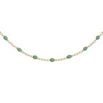 Sautoir en argent et dorure jaune avec olives couleur vert fluo 60 + 10cm