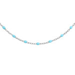 Sautoir en argent rhodi avec perles couleur turquoise 60 + 10cm