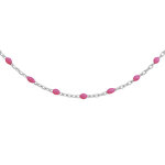 Sautoir en argent rhodi avec perles rose fluo 60 + 10cm