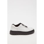 Baskets compens�es en cuir - blanc et noir