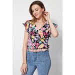 Blouse fluide � col en v et volants