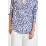 Blouse lana bleu cobalt et blanc