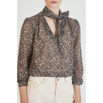 Blouse leo ecru et marron fonc