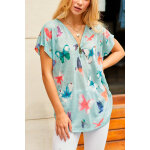 Blouse vert d?eau chin et blanc