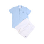 Chemise et bermuda en lin morales bleu clair chin et blanc chin