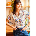 Chemise fleurie ecru et bleu