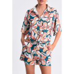 Chemise fleurie rose et bleu cobalt