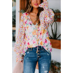 Chemisier fleuri blanc et moutarde Chemisier fleuri blanc et moutarde