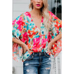 Chemisier fleuri fuchsia et turquoise