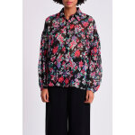 Chemisier fleuri noir et corail