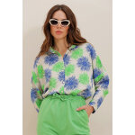 Chemisier en lin beige et bleu lectrique