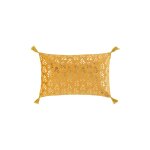 Coussin d�houssable en velours evie - jaune et dor� - 30 x 50 cm