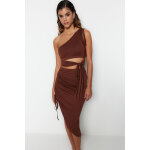 Crop top asymtrique et jupe drape taille haute - marron