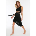 Crop top asymtrique et jupe drape taille haute - noir